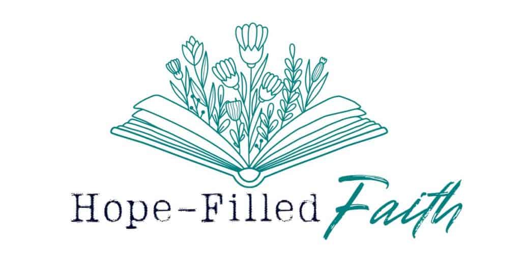 hope filled faith flowers growing out of a book logo