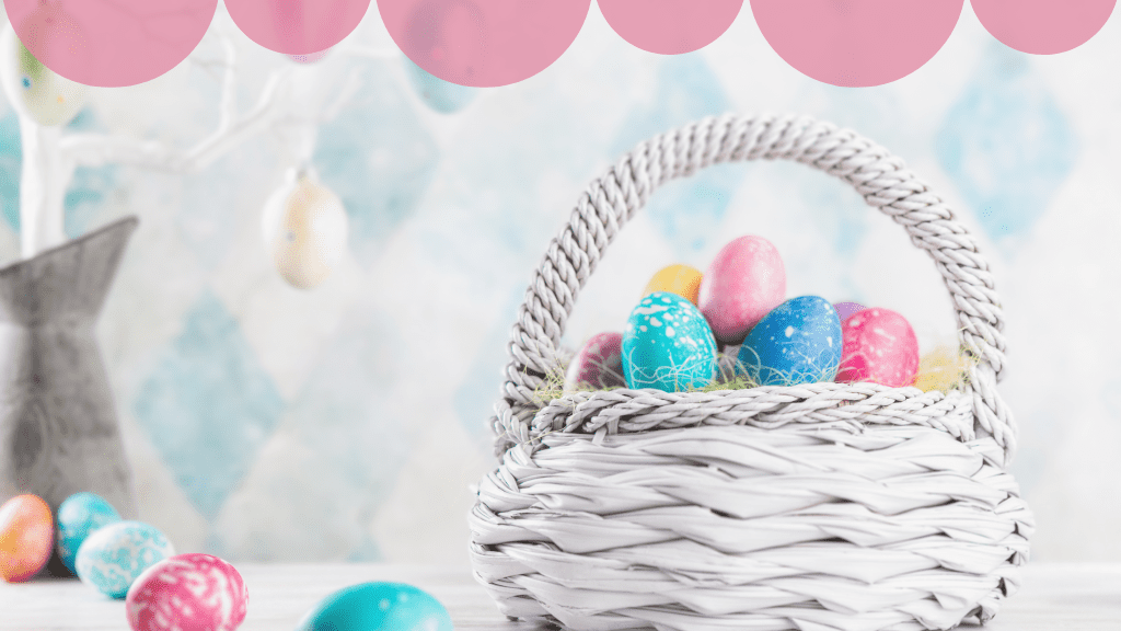 Christian Easter Basket Ideas - picture of easter basket on table with Easter eggs in the background
