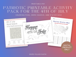 preview of patriotic printable activity pack for the 4th of July on Etsy, in the "Pray for America" article at Hope Filled Faith