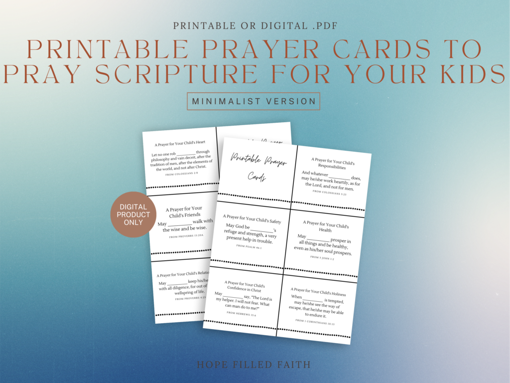 printable prayer cards to pray scriptures for your kids back to school prayers post at Hope Filled Faith - minimalist design