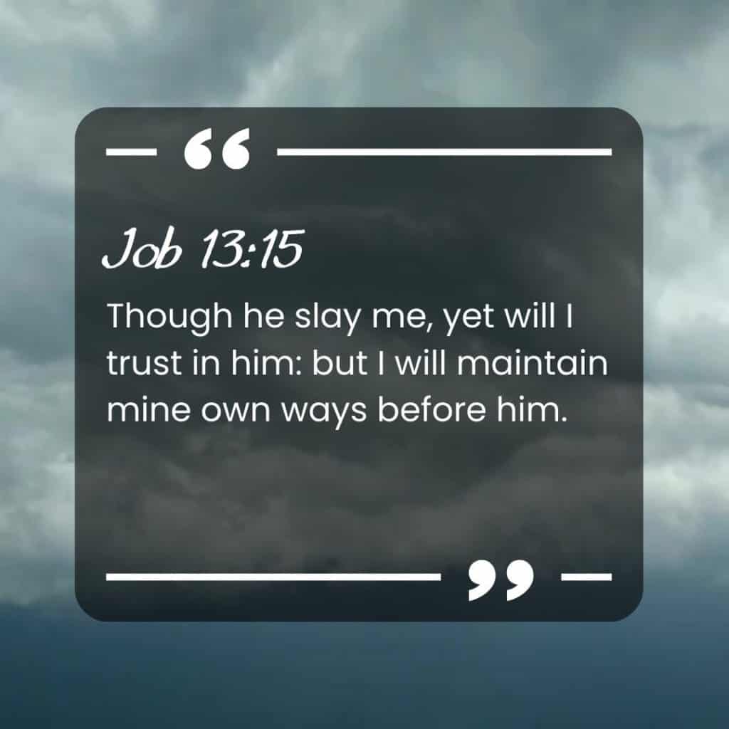Job 13:15 with a stormy background - Bible Verses about Storms of Life at Hope Filled Faith