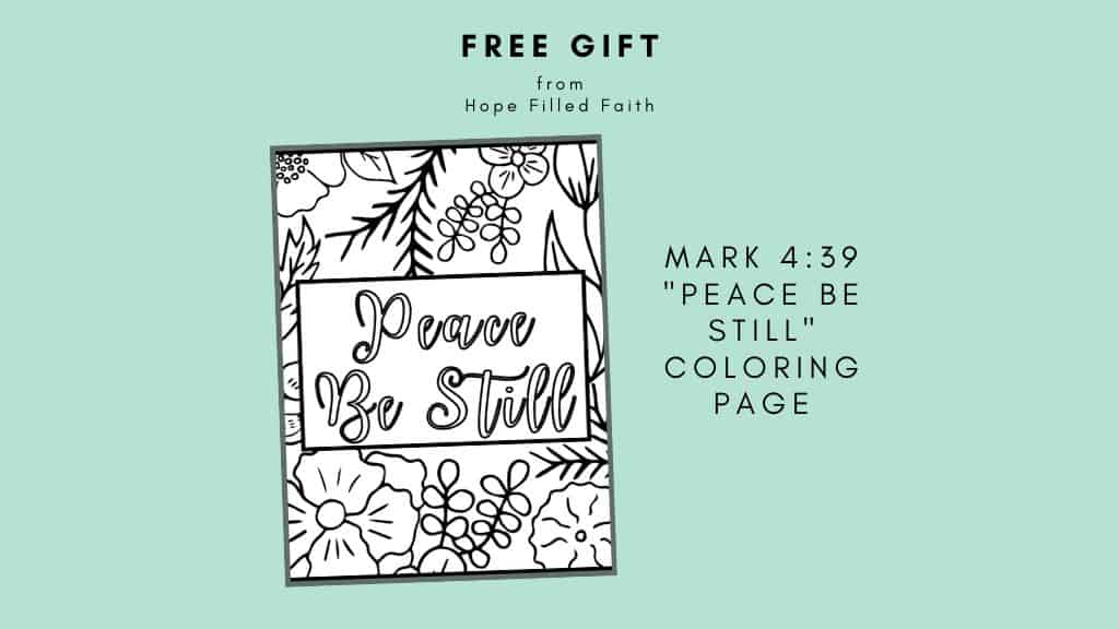 Free gift from hope filled faith - Mark 4:39 peace be still coloring page, with a preview of the page.