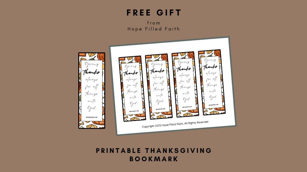 Thanksgiving Bookmark Previews at Hope Filled Faith (2) - Giving Thanks Ephesians 5:20 bookmark