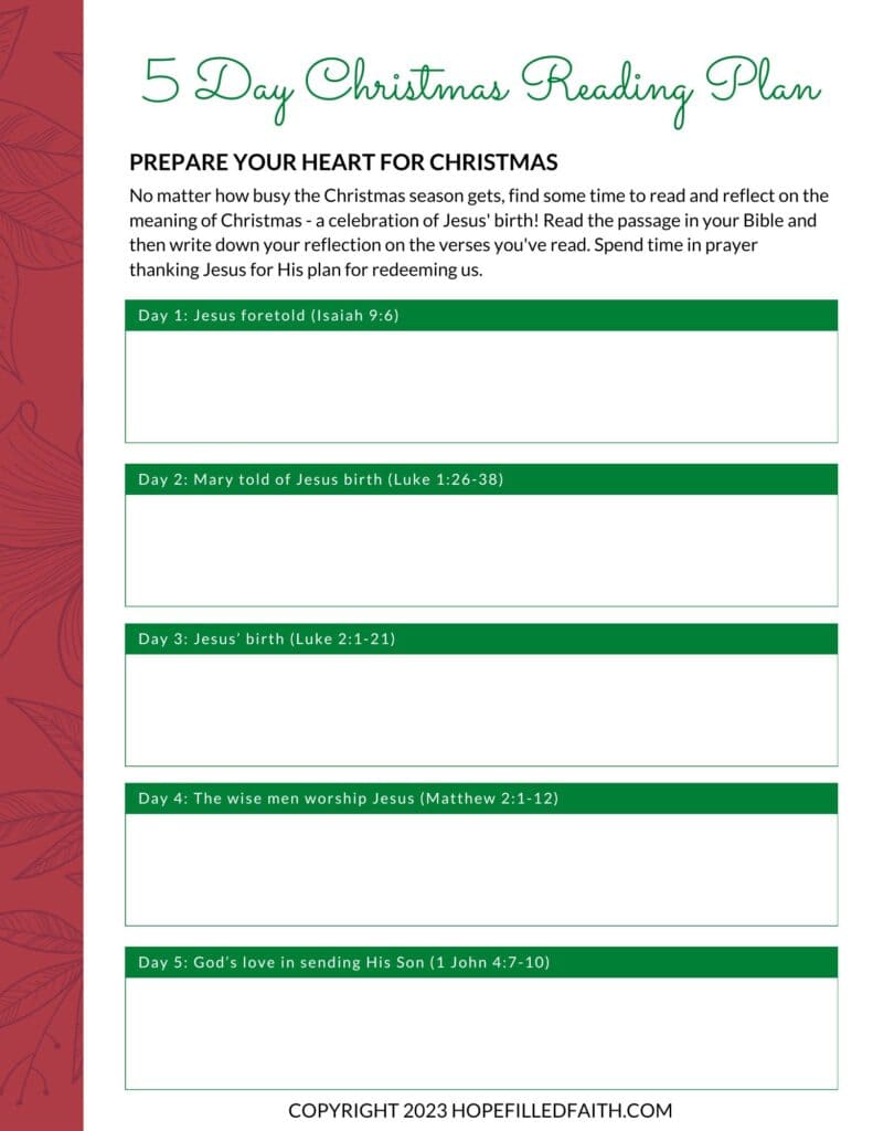 Printable 5 Day Christmas Reading Plan