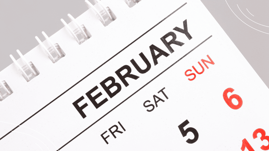 Prayers for February (4) partial view of a February calendar page