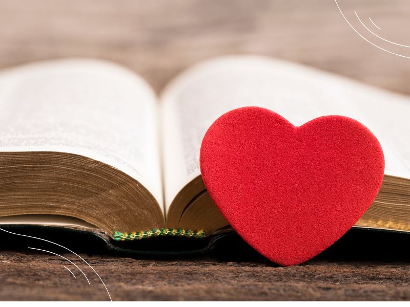 Valentines Day Bible Verses (13) heart beside an open Bible