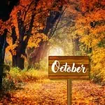 4 - October sign in front of autumn trees - Bible verses for October