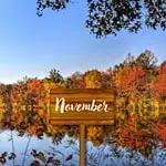 4 - November sign in front of autumn trees - Bible verses for November