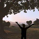 5 - person thankful with hands raised in a nature setting