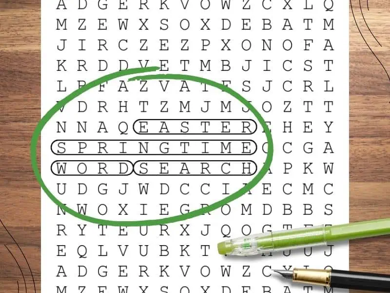 Easter Word Search Printable - Easter and Word and Search circled in a word search